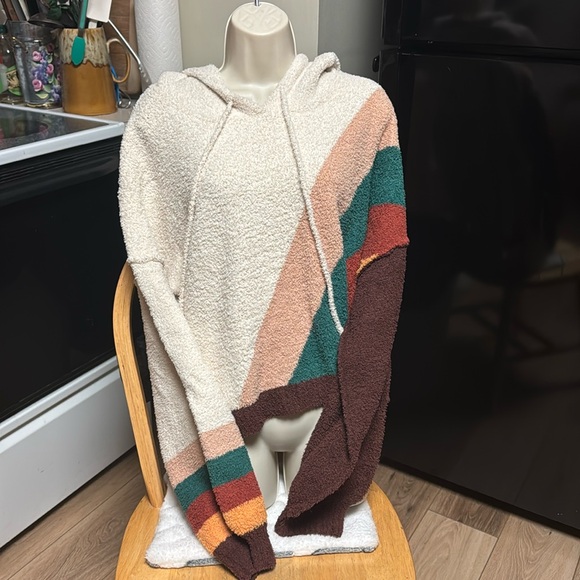 POL XL COZY PLUSH SHERPA CROPPED CREAM AND EARTHY BLOCK COLOR HOODIE - Picture 1 of 8